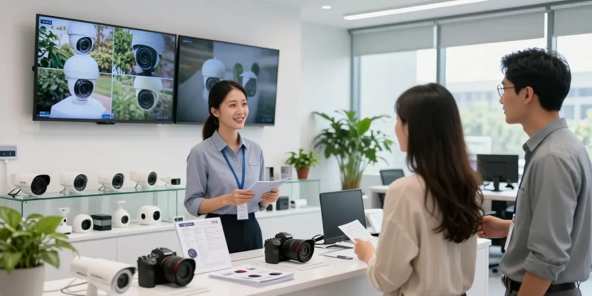 CCTV Dealers in Jaipur showcasing advanced surveillance systems in a modern showroom.
