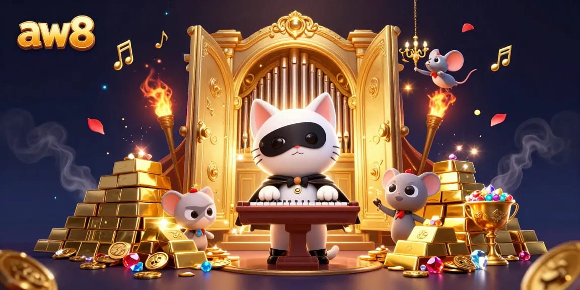 Experience excitement with aw8 in a vibrant casino scene filled with treasures and fun characters.