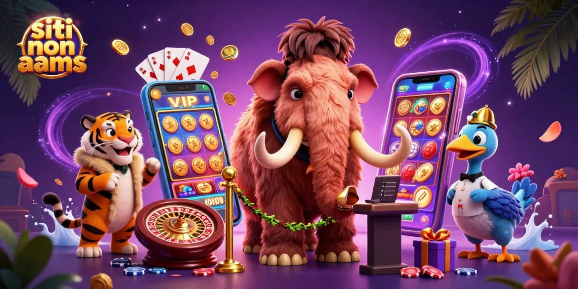 Scommetti su siti non AAMS con un mammut bouncer in un'atmosfera di festa casinò e alette colorate.