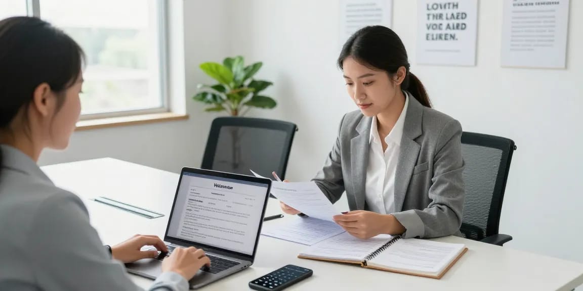 Complete job hunting guide with job seeker preparing for interviews in a modern office.