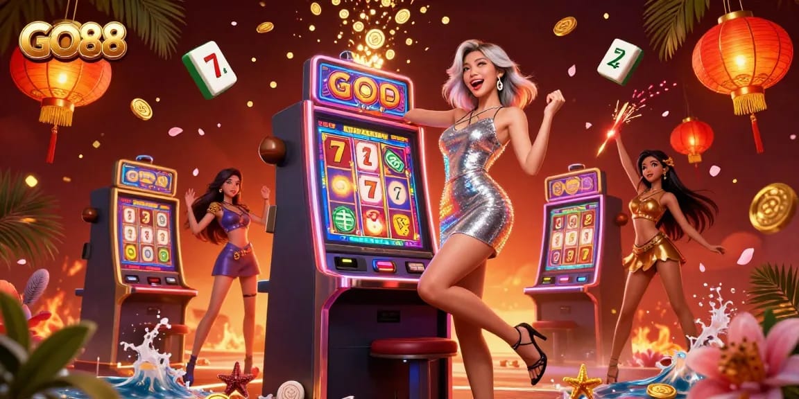 Experience the thrill of GO88 with vibrant casino visuals and exciting jackpot celebrations.
