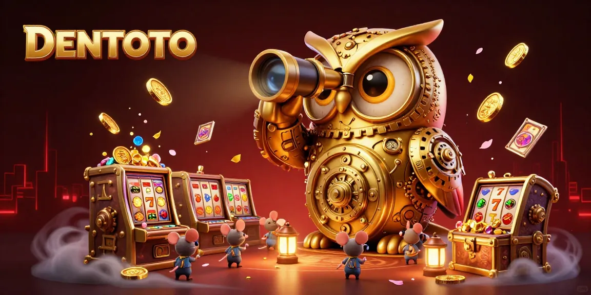 DENTOTO offers thrilling adventures with a dynamic 3D casino scene showcasing an owl and treasure.