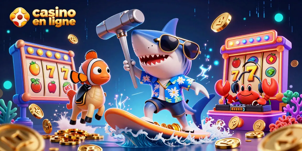 Jouer à des jeux de casino en ligne avec des personnages amusants sur une mer de pièces d'or.