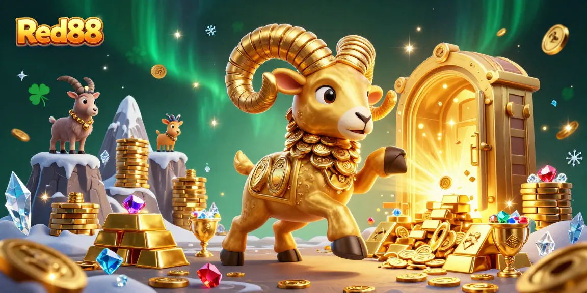 Experience thrilling wins at Red88 with a massive golden ram charging through golden gates
