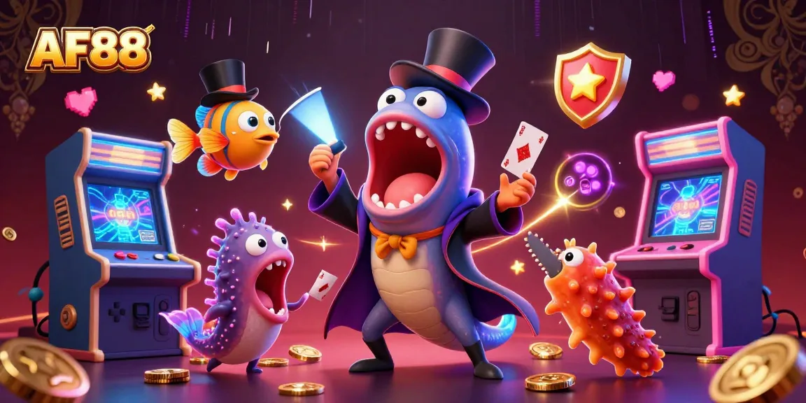 Engage with AF88's thrilling magic act in a vibrant casino scene filled with dynamic 3D gaming elements.
