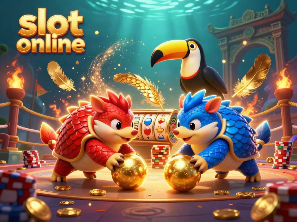 Permainan slot online yang seru dengan pangolins bertarung dan confetti berkilau.