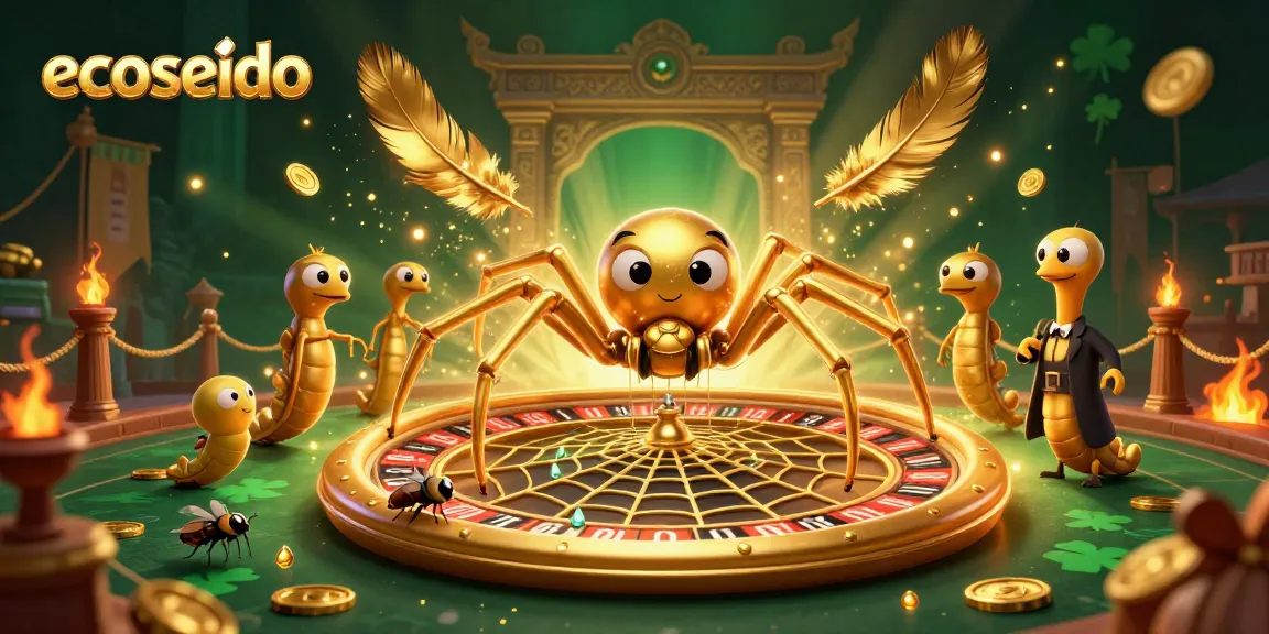 Experience the thrill of ecoseido with a vibrant 3D casino scene featuring a roulette wheel web.