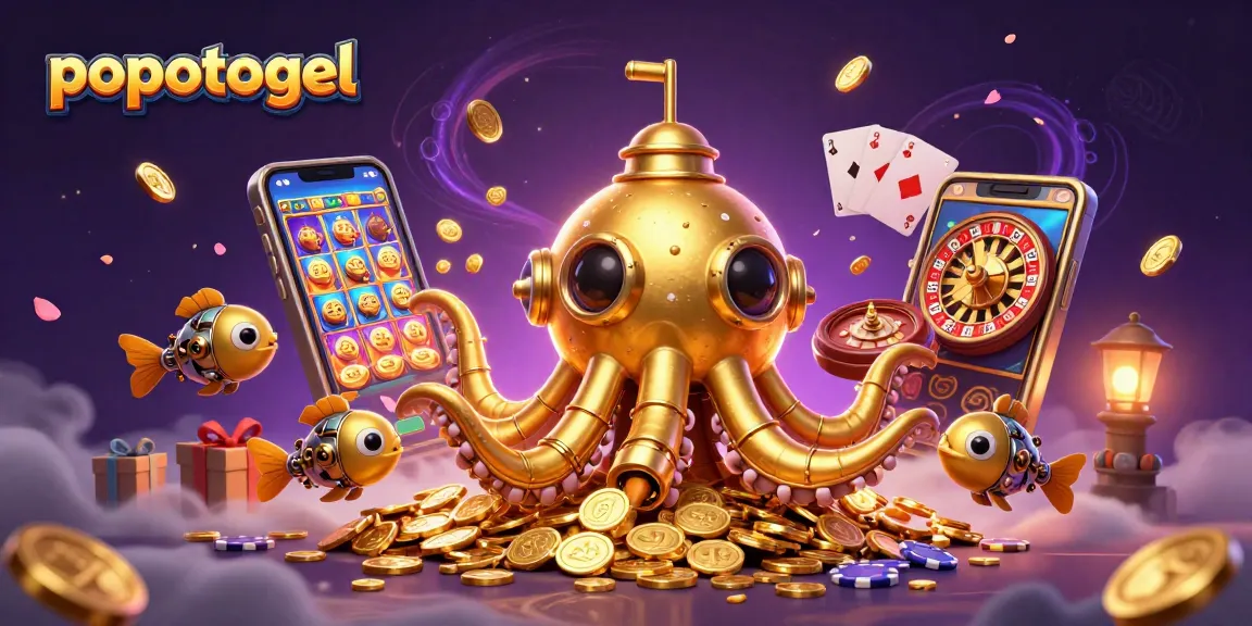 Experience the thrill of popotogel gaming with a vibrant, dynamic 3D casino illustration.