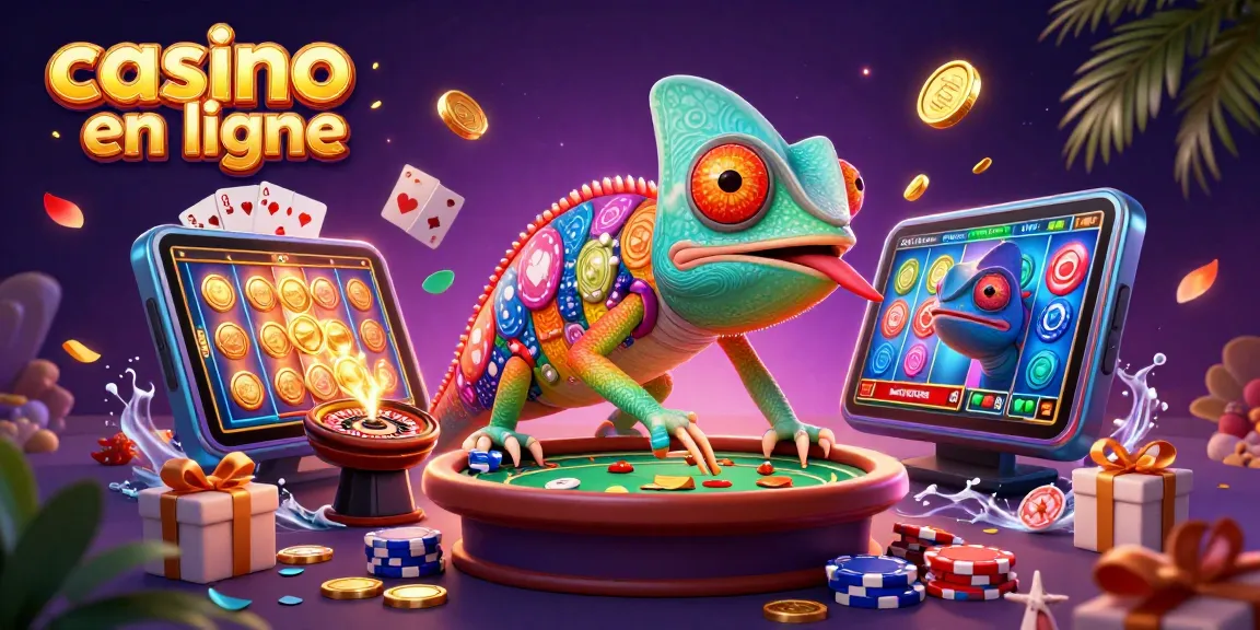 Jouez au casino en ligne avec cet amusant caméléon qui attrape des pièces d'or.