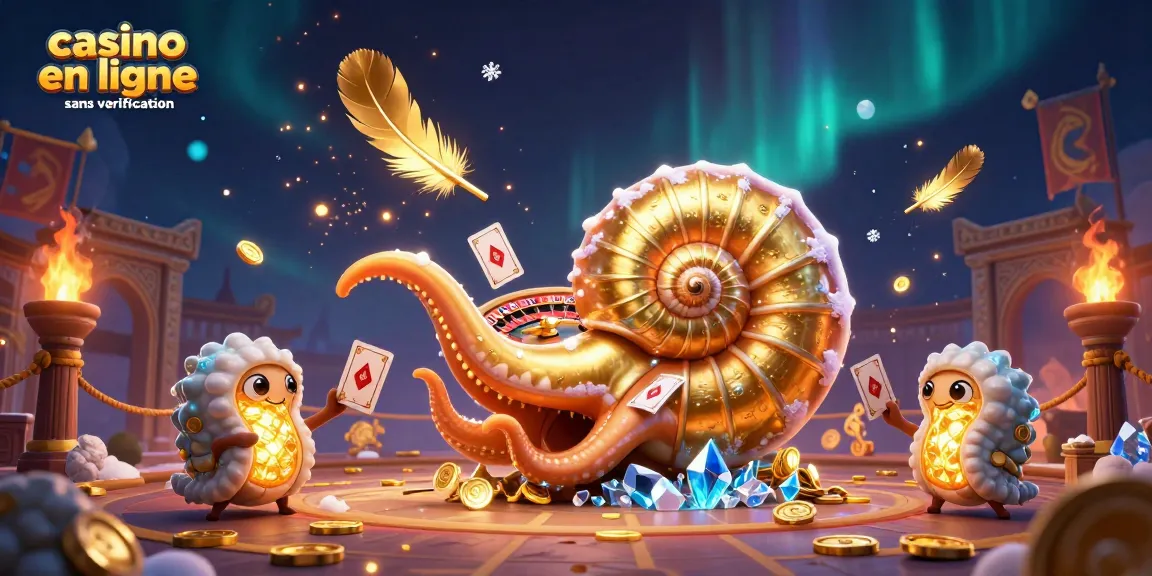 Jouez au casino en ligne sans vérification avec un nautilus géant jouant aux cartes dans un décor enchanteur.