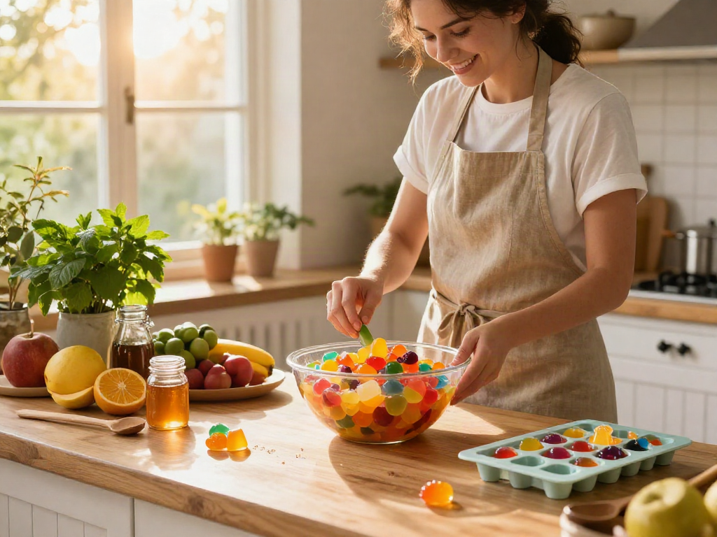 Delicious Camino edible gummies being prepared in a vibrant kitchen.