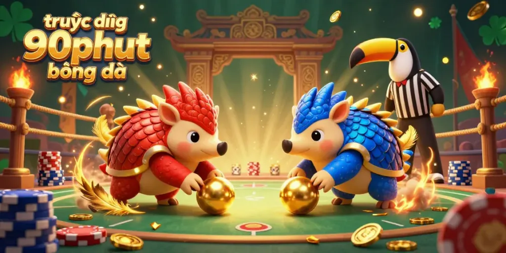 Engage in thrilling gameplay with the vibrant scene of trực tiếp 90phut bóng đá featuring dynamic pangolins rolling through poker coins.