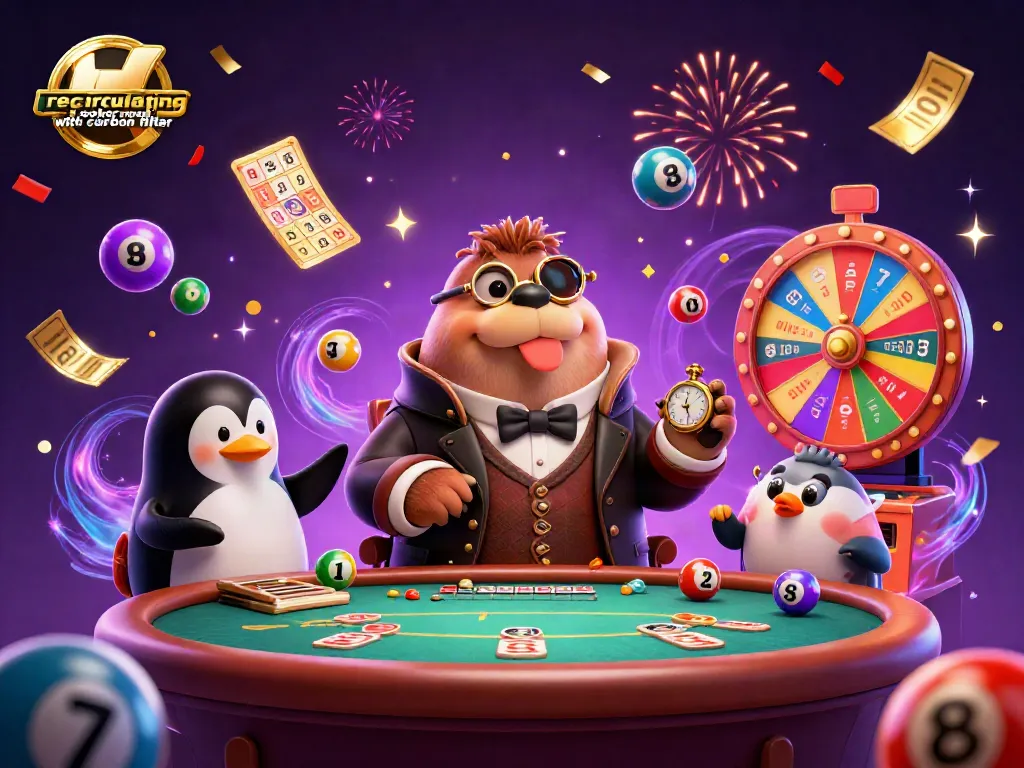Experience excitement with a recirculating cooker hood with carbon filter in a colorful gambling scene featuring playful characters.