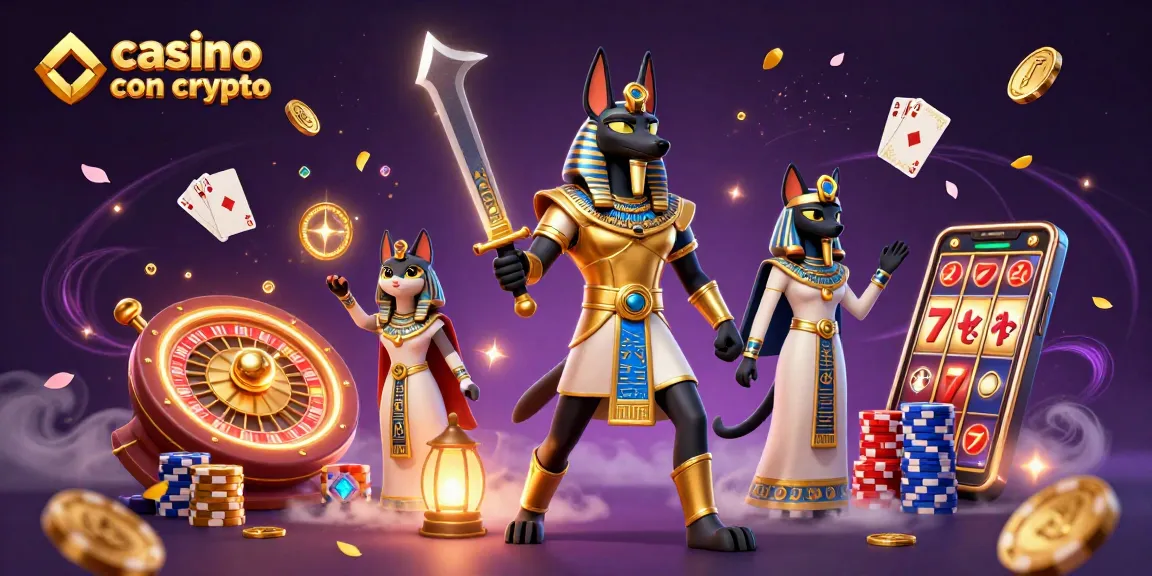 Gioca nei begli ambienti di un casino con crypto con Anubis e Bastet, tra monete e luci.