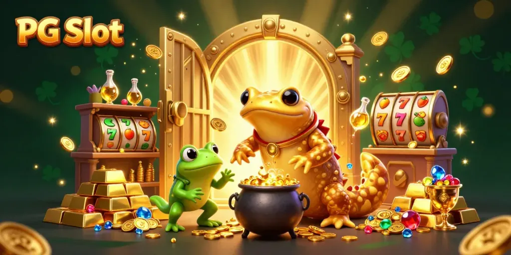 Gulir dan menangkan pada PG Slot dengan ilustrasi kasino yang berkilau.