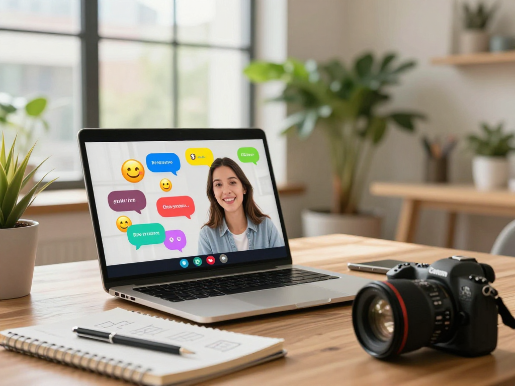 Engaging in hot chat ai using a vibrant video chat interface, showcasing a lively workspace.