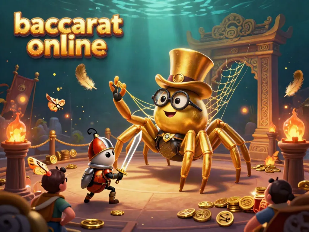 Engage in baccarat online with a vivid scene featuring characters and casino elements.