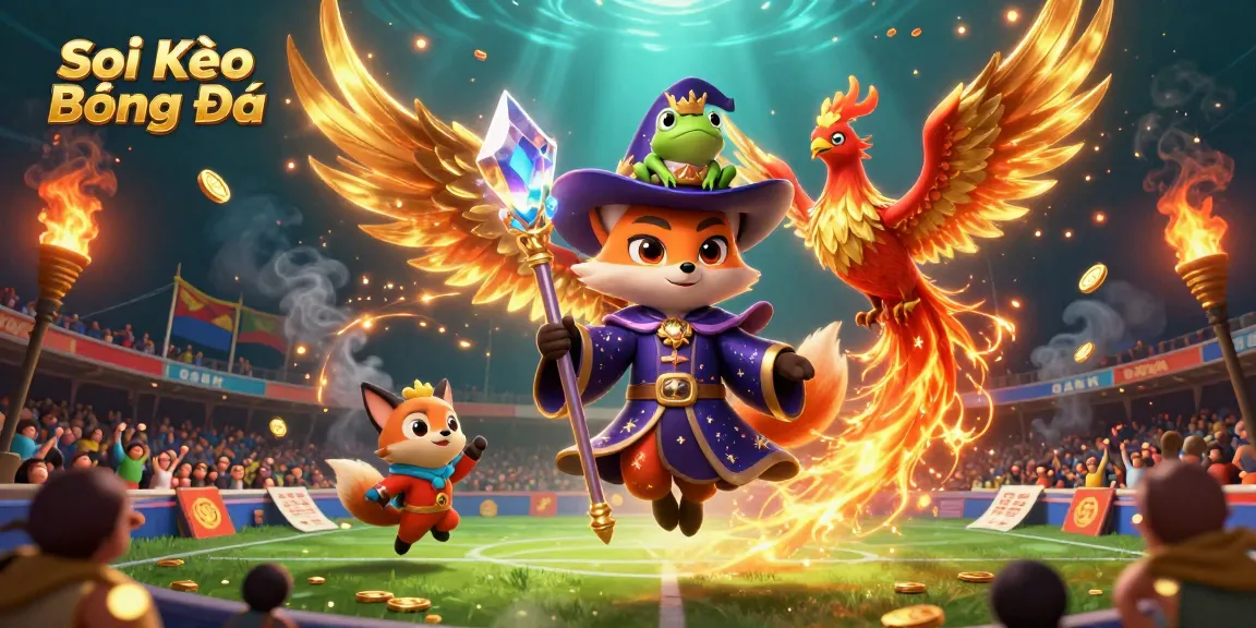 Soi Kèo Bóng Đá offers a unique sports betting experience with dynamic renderings of mystical characters in a vibrant arena.