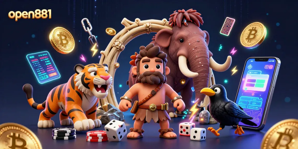 Experience the thrill of open881 with a vibrant caveman casino scene showcasing engaging gameplay elements.
