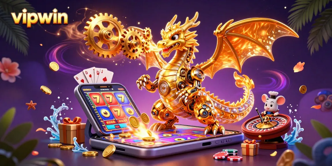 Experience thrilling gameplay with vipwin, featuring a golden dragon and dynamic casino elements.