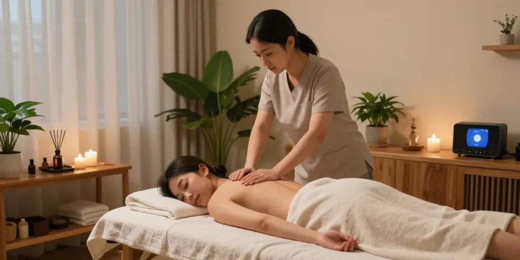 Relaxing 성북출장안마 session in a wellness studio with a professional therapist.