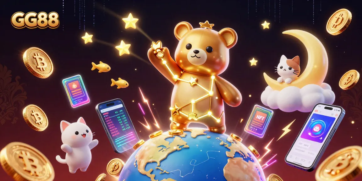 Experience exciting wins at GG88 with golden constellation bear scooping coins in a vibrant casino scene.