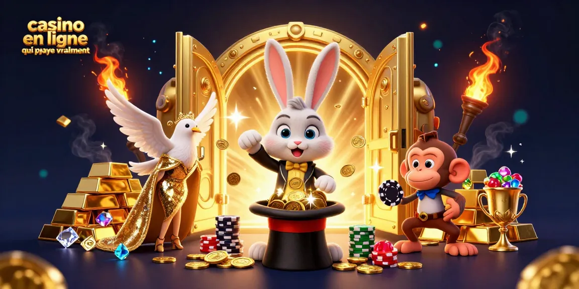 Casino en ligne qui paye vraiment : illustration dynamique d'un magicien et d'une taupe avec des jetons.