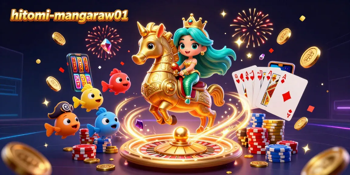 hitomi-mangaraw01 showcases vibrant 3D casino art with a mermaid, seahorse, and dynamic gaming elements.