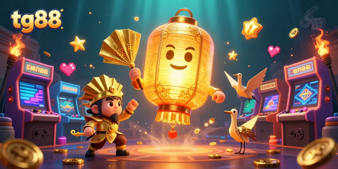 Experience the thrill of tg88 as the golden lantern spirit glows over an animated casino scene.