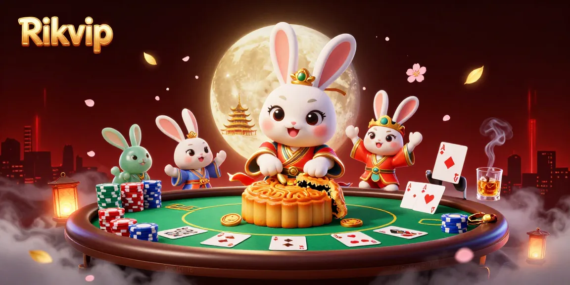 Engage in thrilling gameplay at Rikvip, featuring dynamic poker action with a vibrant lunar backdrop.