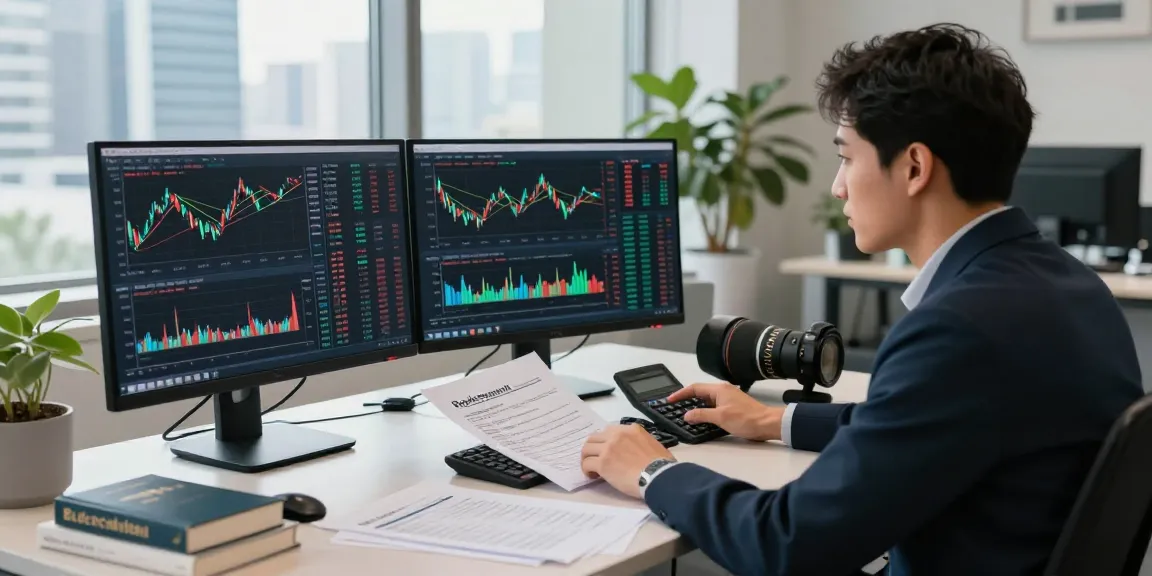 Recover lost crypto through a focused financial analyst analyzing cryptocurrency trends in a professional office.