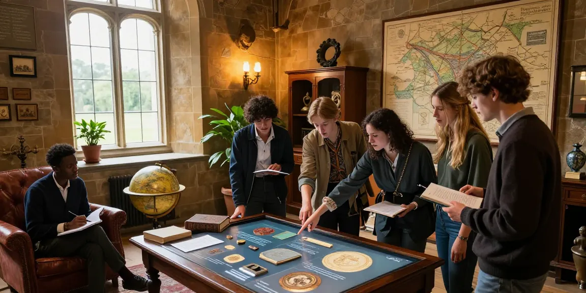 Engaging educational scene at https://tyntescastle.com showcasing historical exploration and community interaction.