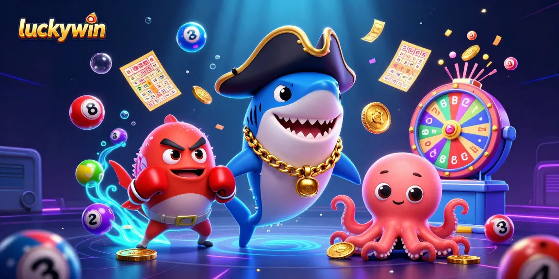 Engage with luckywin's vibrant gaming universe featuring cartoon characters and dynamic lottery elements.
