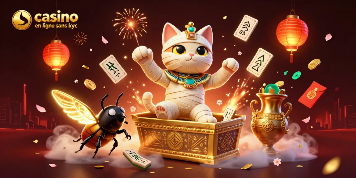 Jouez dans un casino en ligne sans KYC avec un chat momifié égyptien et des éléments mystiques.