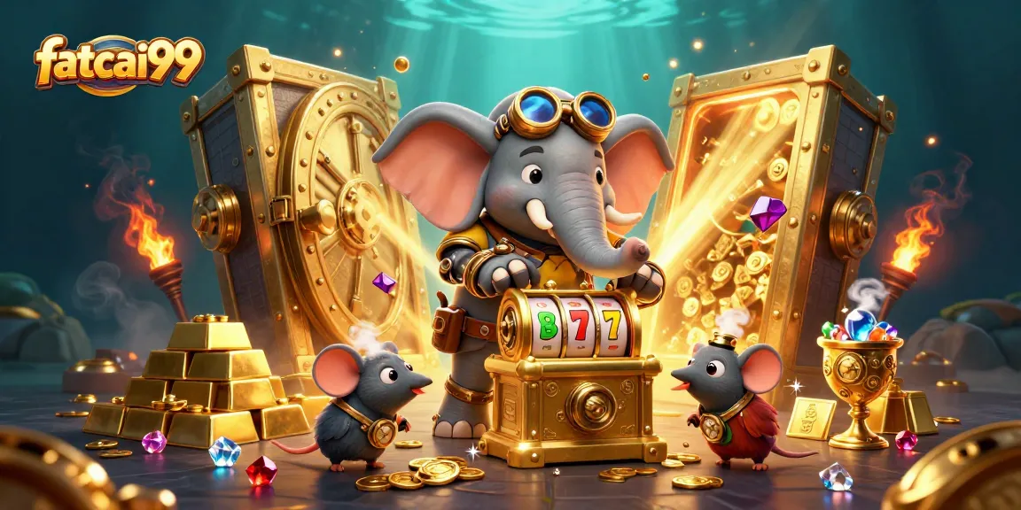 Experience the excitement of fatcai99 with a steampunk elephant winning in a vibrant casino scene.