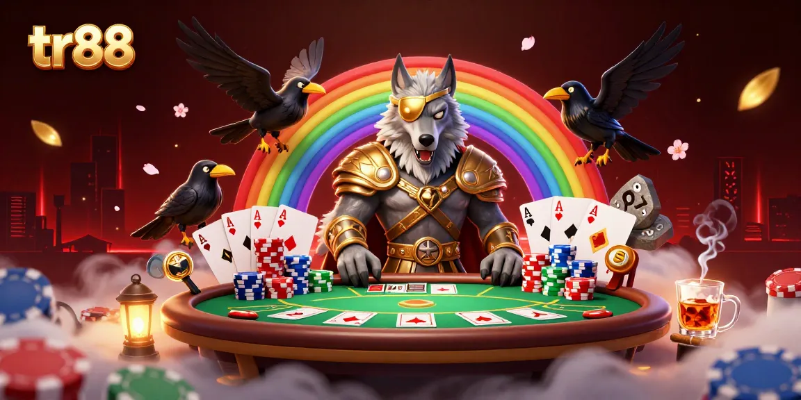 Engage in thrilling gameplay at tr88 with Odin and ravens surrounded by poker elements.