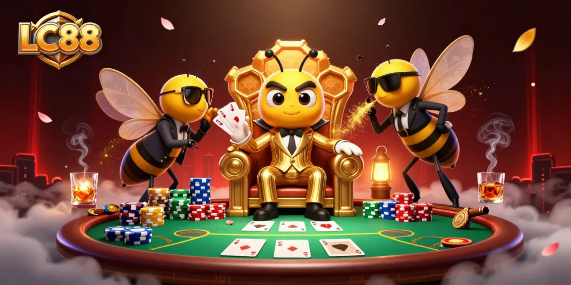 Experience top-tier gaming entertainment at LC88, featuring a bustling casino scene with poker action.