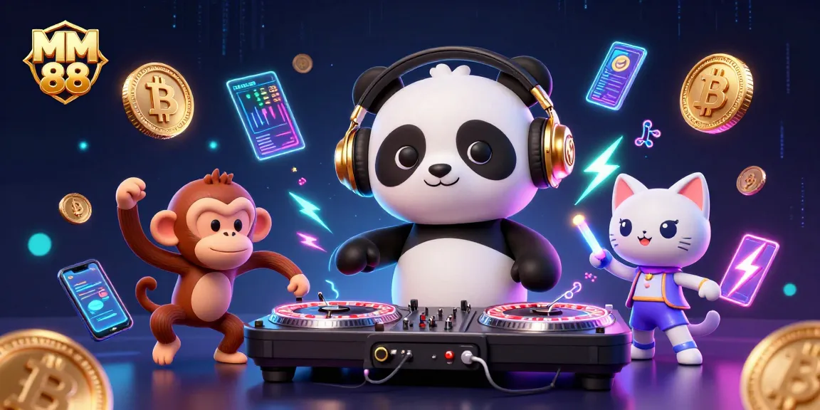 Engage in fun with MM 88's lively casino-themed scene featuring a DJ panda and dancing monkey.