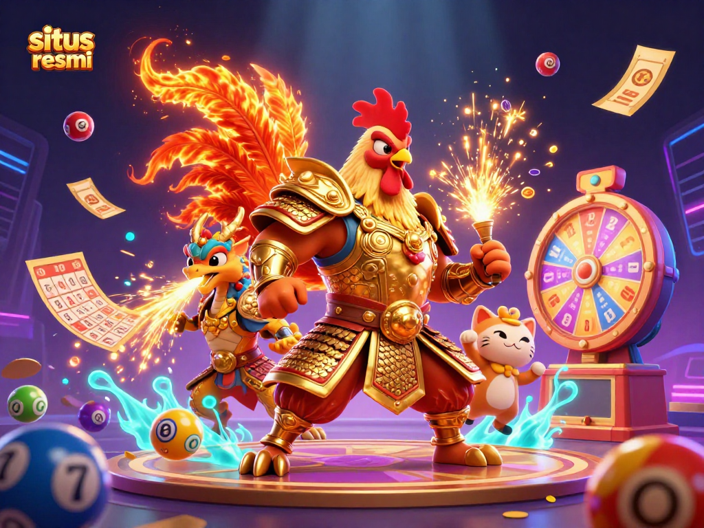 Engage in vibrant sports betting action at situs resmi with roaring warriors and dynamic lottery elements.