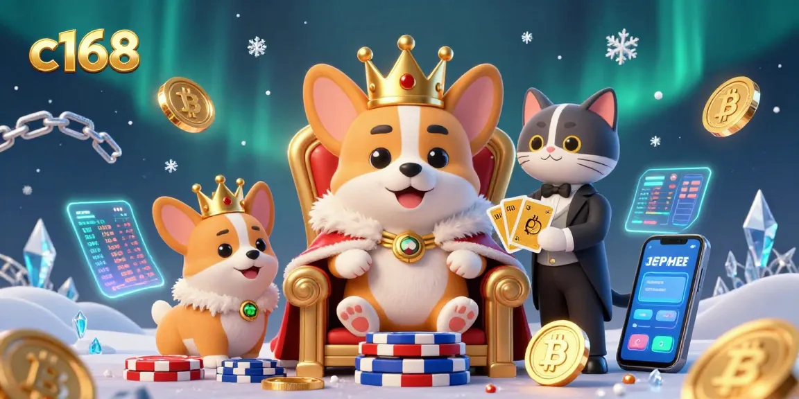 Experience the thrill of c168 in a vibrant online casino scene featuring the royal corgi and digital gaming elements.