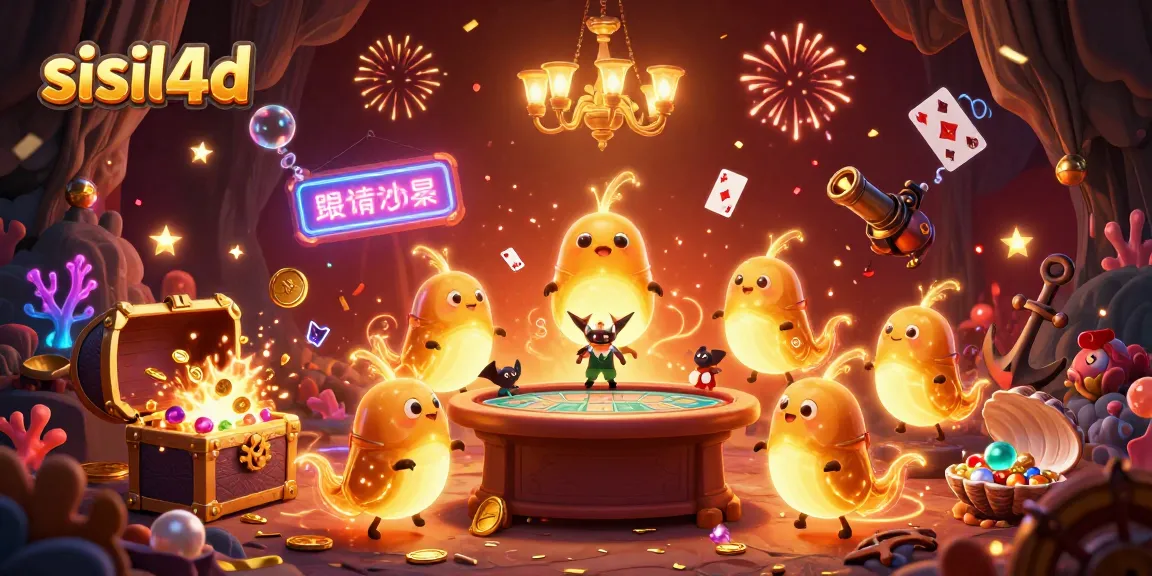 Sisil4d casino scene with glowing glowworms lighting a card table, featuring vibrant underwater elements.
