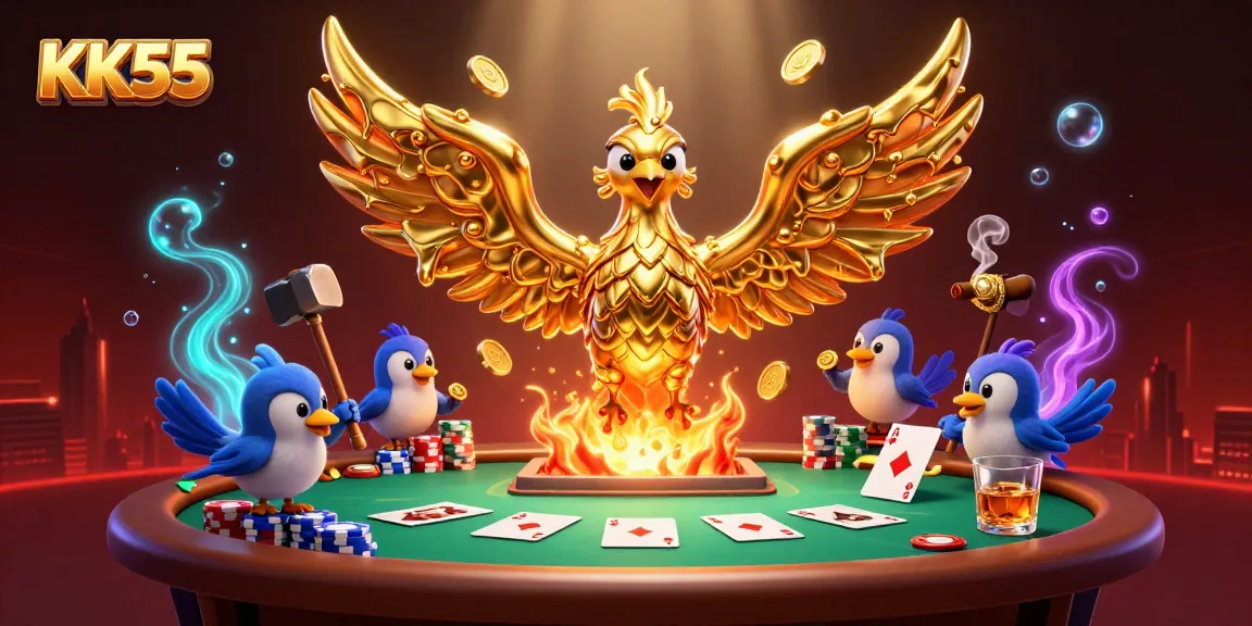 Engage in thrilling gameplay at KK55 with a golden phoenix symbolizing fortune.