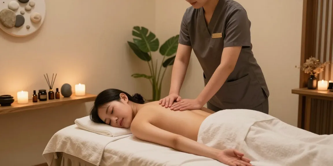 안양출장안마 service setup in a serene massage room with soft lighting and soothing decor.