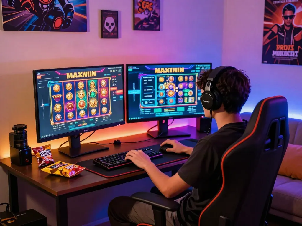 Exciting gaming setup showcasing slot gacor maxwin experience with vibrant graphics and engaging atmosphere.