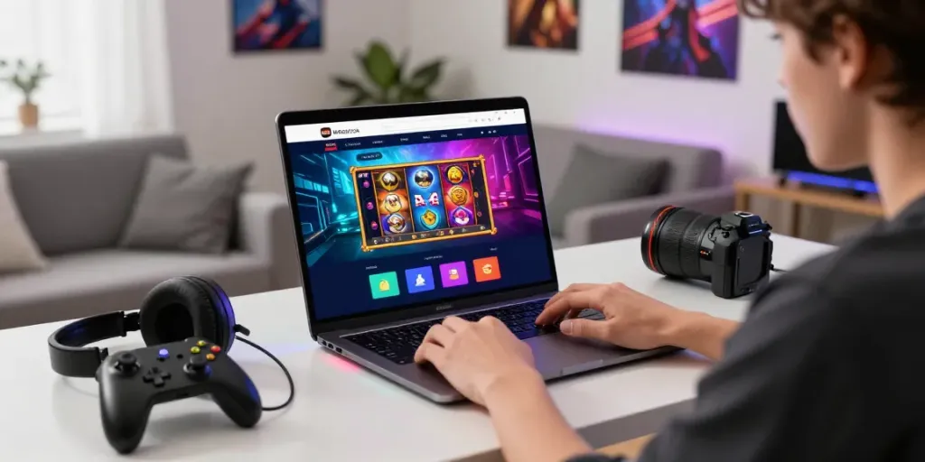 Engaging with MPO88ASIA online gaming platform showcasing vibrant graphics and accessories