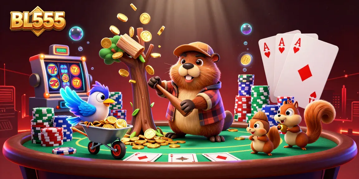 Experience thrilling games at BL555 with vibrant cartoon characters featuring casino elements in action.