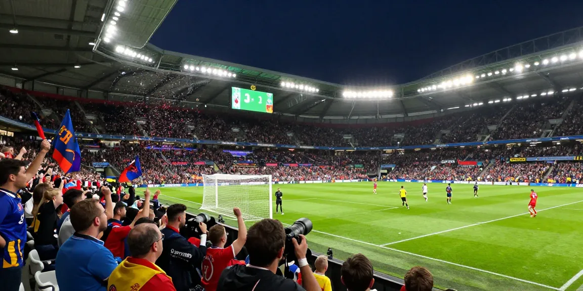 BK8 Premier League match scene with fans cheering and players in action