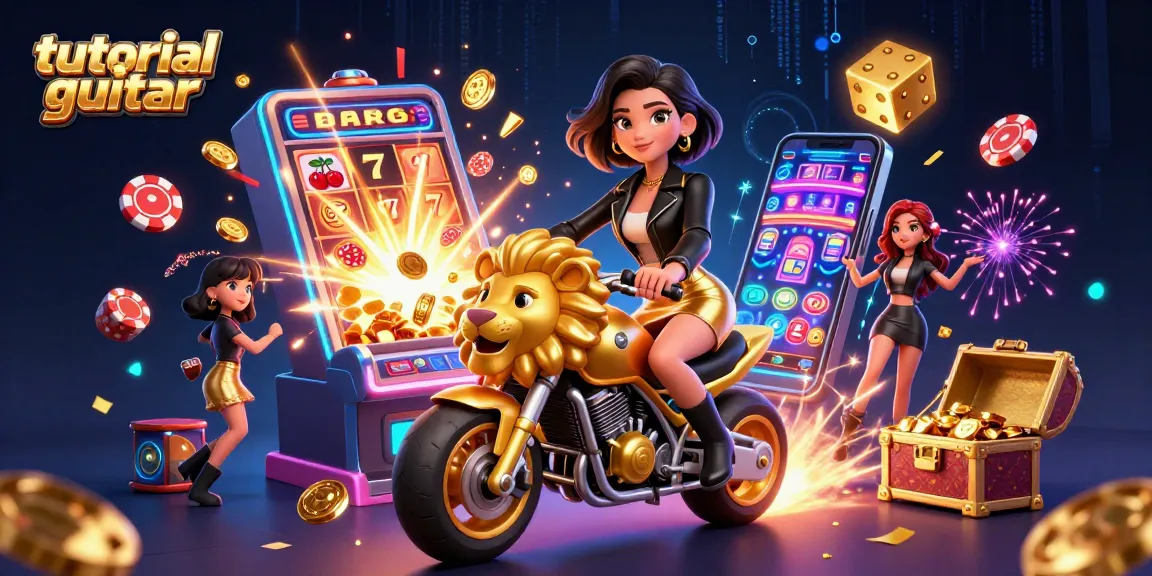 Tutorial guitar enthusiasts can engage with exciting slot machines and jackpots in this vibrant casino scene.