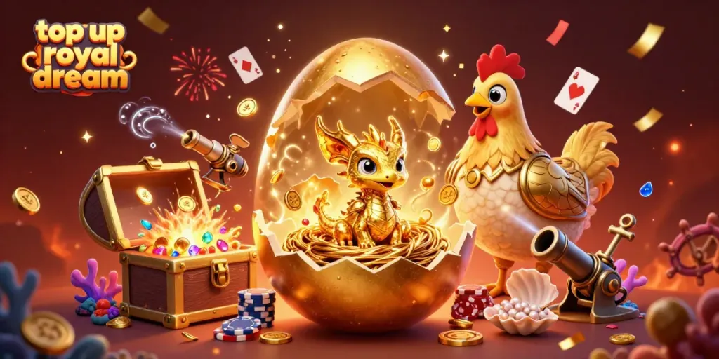 Top up royal dream dengan aman dan cepat, ilustrasi karakter kartun menarik.
