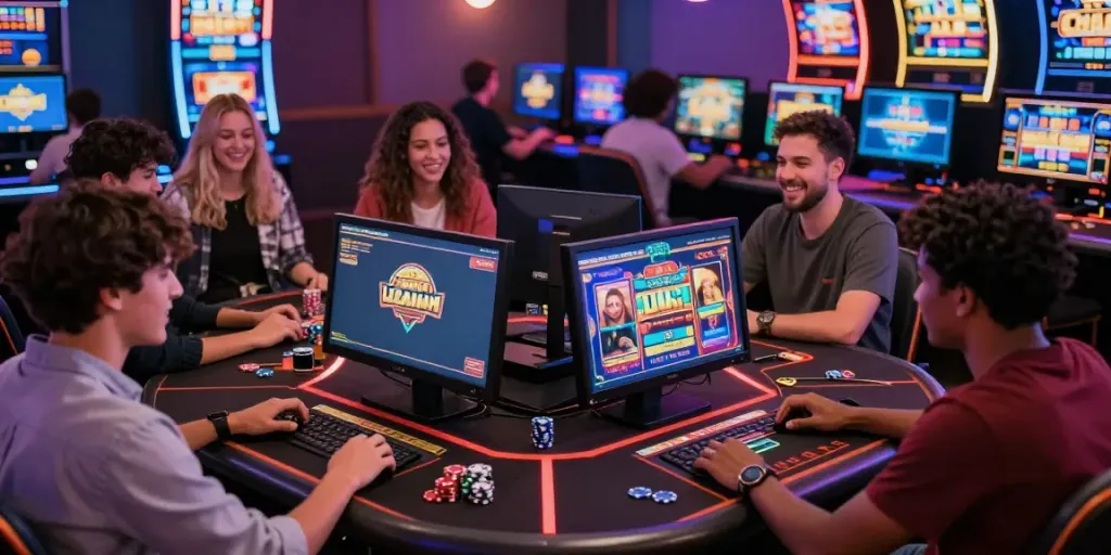 Players immersed in the thrilling world of slot gacor games at a vibrant online casino.